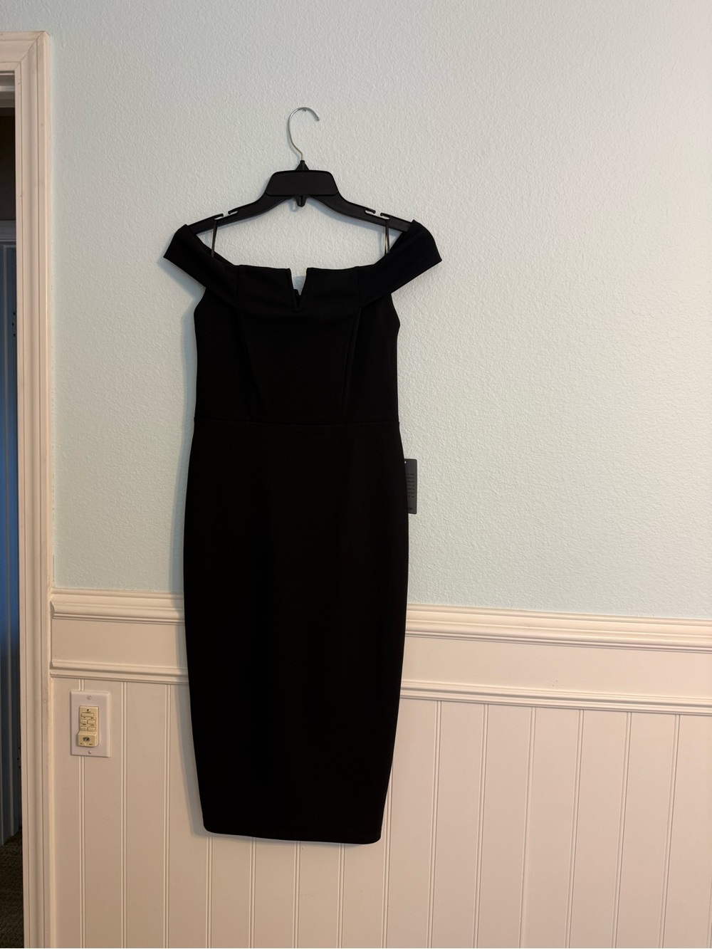Classic Off-Shoulder Black Midi Dress